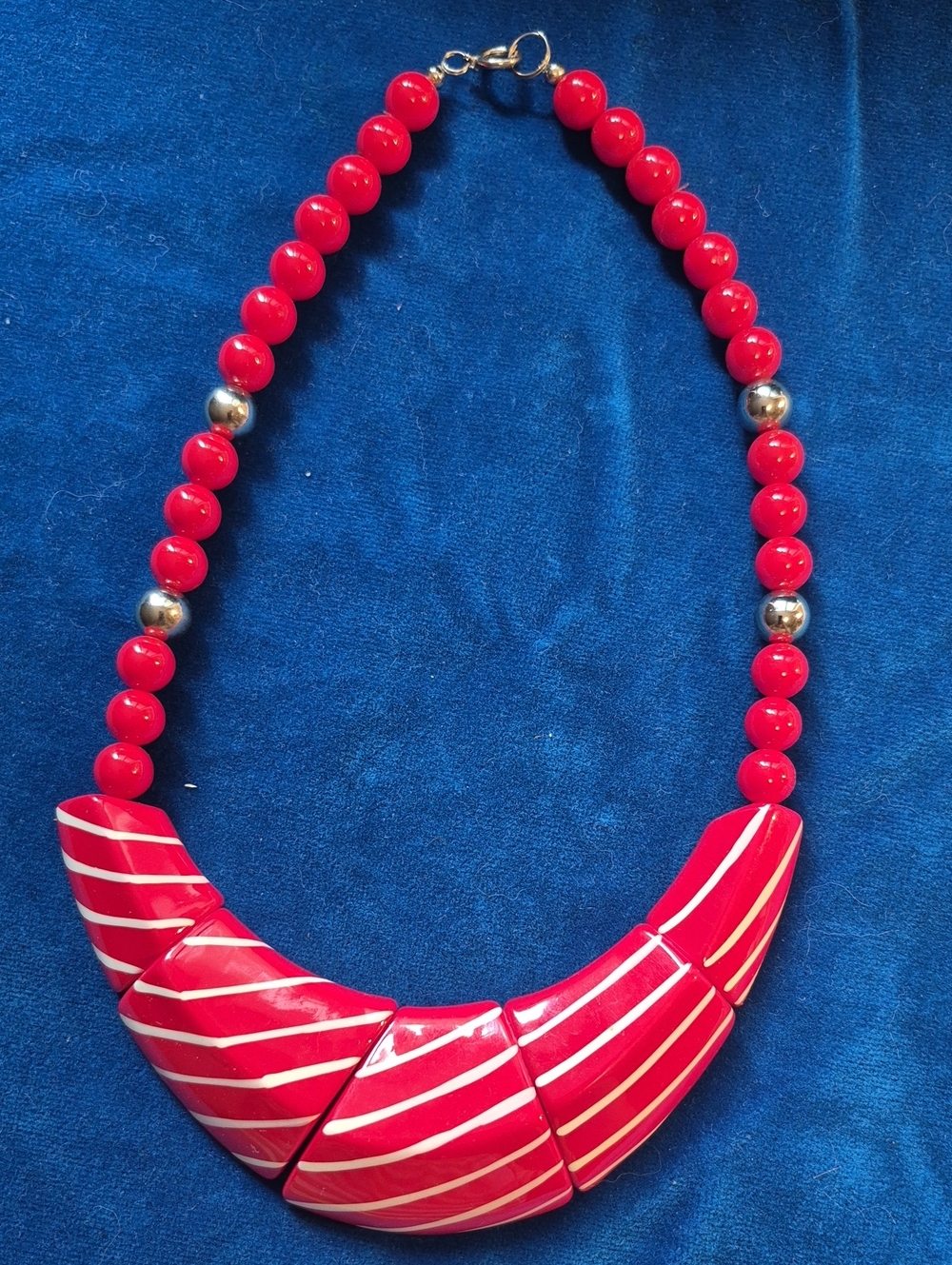 Red Striped Statement Bib Necklace - Women Jewelry